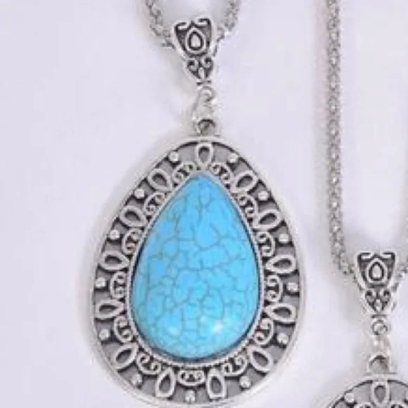 Antique vintage style teardrop semi precious stone necklace - Picture 3 of 6